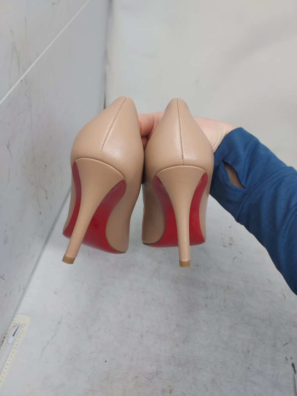Christian Louboutin Apostrophy Nude Leather Pumps - Picture 10 of 11